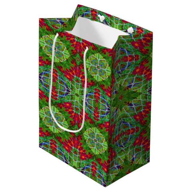 Geometrisch rot, grün und blau mittlere geschenktüte (Vorderseite Schrägansicht)