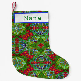 Geometrisch rot, grün und weiß kleiner weihnachtsstrumpf