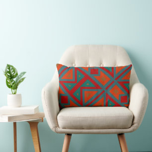 geometrisch rot, orange und türkis lendenkissen