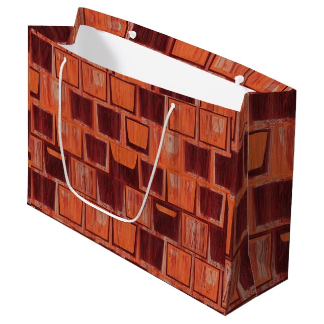 Geometrisch rot und orange große geschenktüte (Vorderseite Schrägansicht)