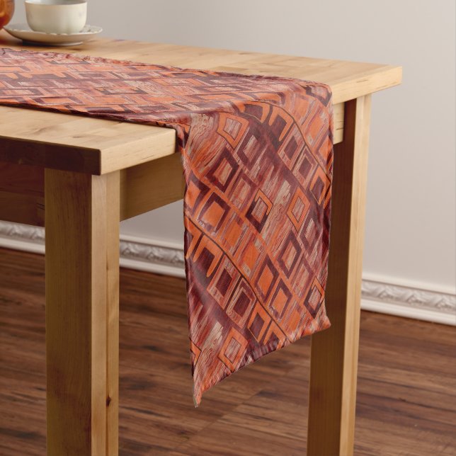 Geometrisch rot und orange mittelgroßer tischläufer (Beispiel)