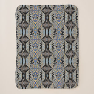 Geometrisch-rustikales Boho Brown und Blue Tribal Sherpadecke