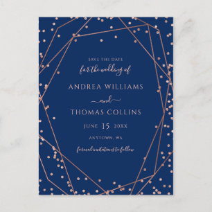 Geometrisch Save the Date für Rose Gold Glitzer Ankündigungspostkarte