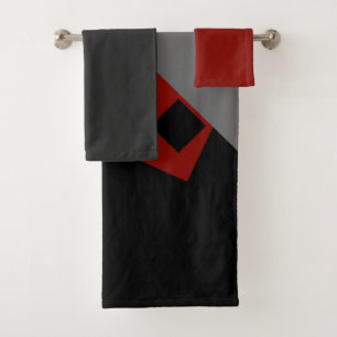 geometrisch schwarz-rot und grau   badhandtuch set