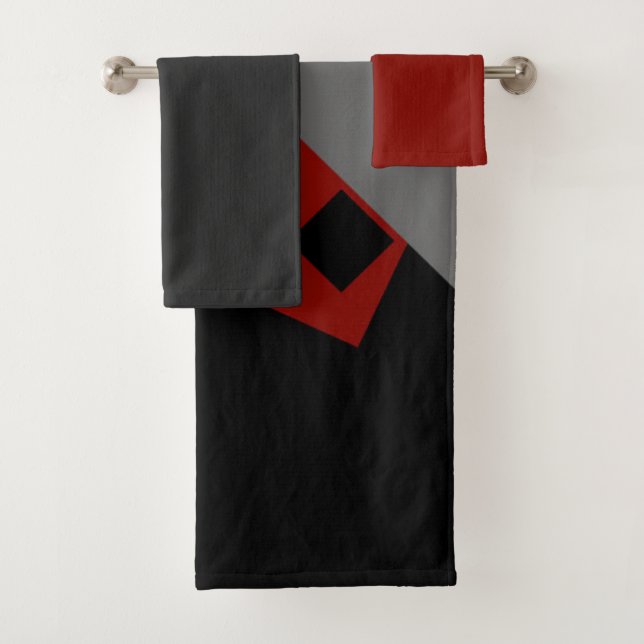 geometrisch schwarz-rot und grau   badhandtuch set (Insitu)