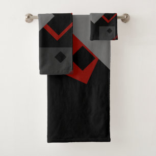 geometrisch schwarz-rot und grau badhandtuch set