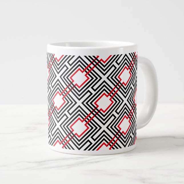Geometrisch, schwarz, rot und weiß Jumbo-Tasse (Vorderseite Rechts)