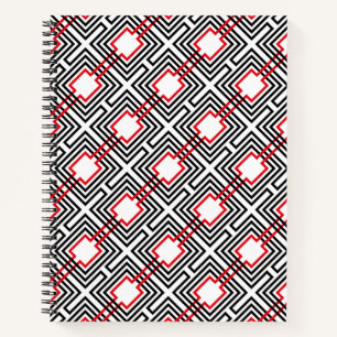 Geometrisch, schwarz, rot und weiß notizbuch