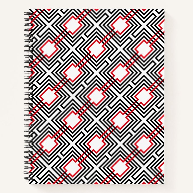 Geometrisch, schwarz, rot und weiß notizbuch (Vorderseite)