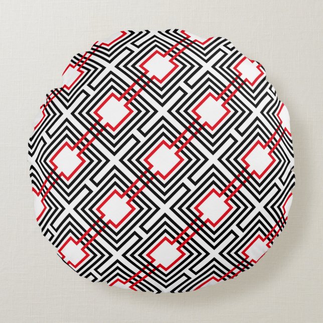 Geometrisch, schwarz, rot und weiß rundes kissen (Vorderseite)