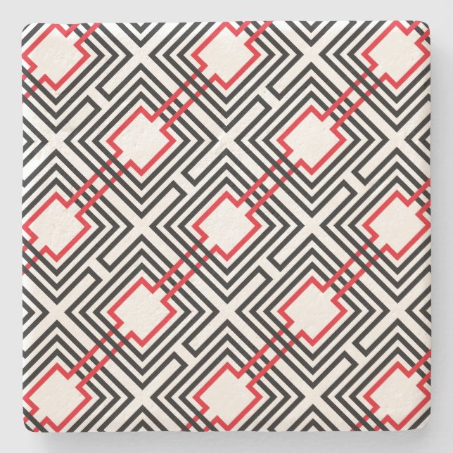 Geometrisch, schwarz, rot und weiß steinuntersetzer (Vorderseite)