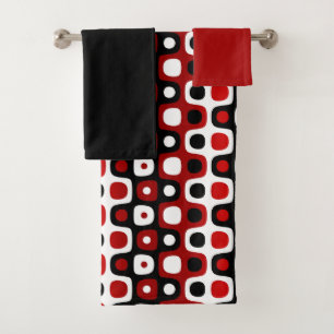 geometrisch schwarz-rot-weiß badhandtuch set