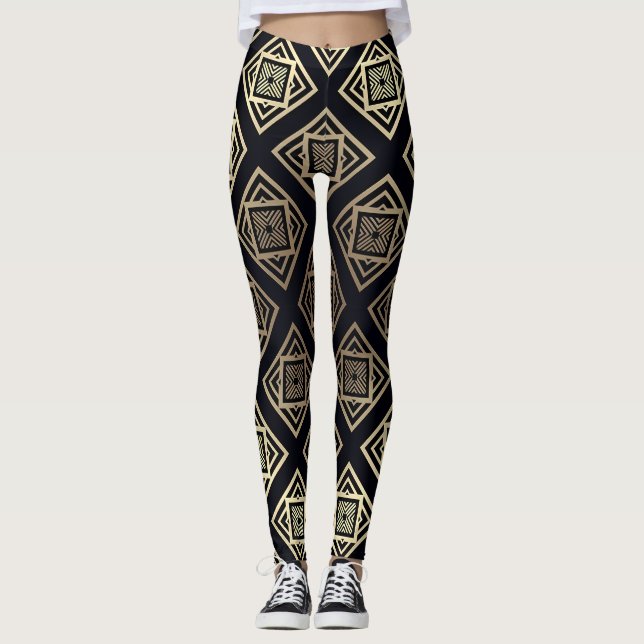 Geometrisch, schwarz und Gold Leggings (Vorderseite)