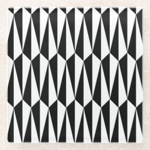 geometrisch, schwarz und weiß aus der Mitte des Ja Glasuntersetzer