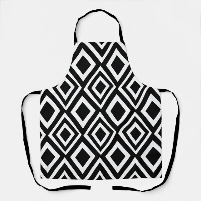 Geometrisch schwarz und weiß Diamond Schürze (Vorderseite)