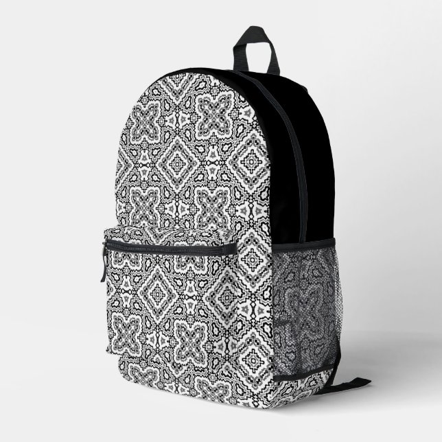 geometrisch-schwarz-weiß-ethnische Muster Bedruckter Rucksack (Rückseitige Ecke Rechts)