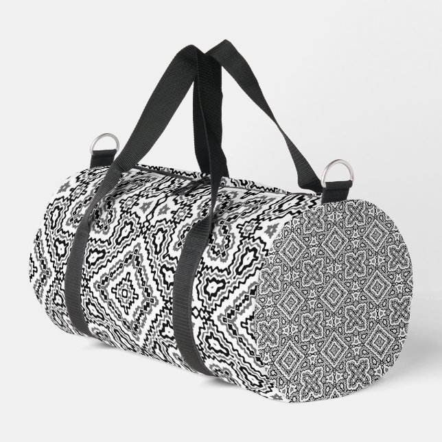 geometrisch-schwarz-weiß-ethnische Muster Duffle Bag (Linke Seite)