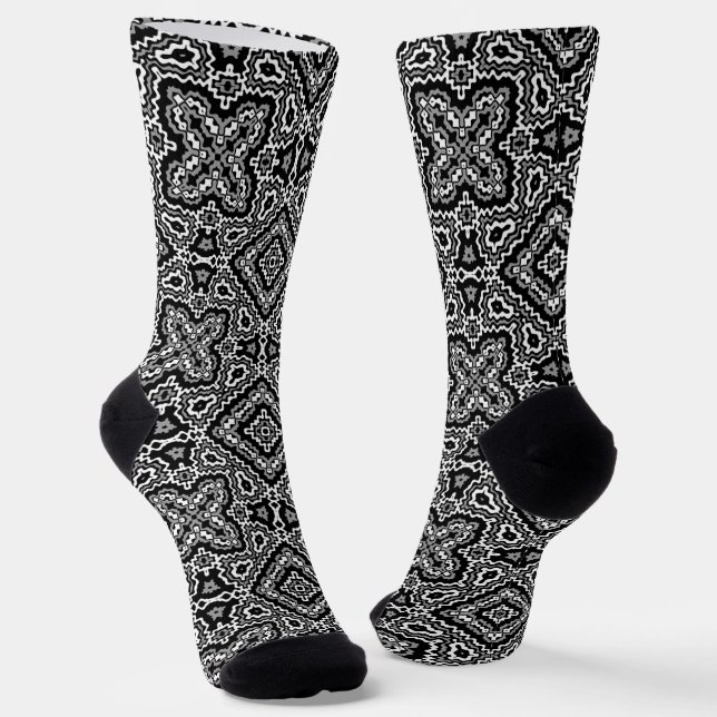 geometrisch-schwarz-weiß-ethnische Muster Socken (Gewinkelt)