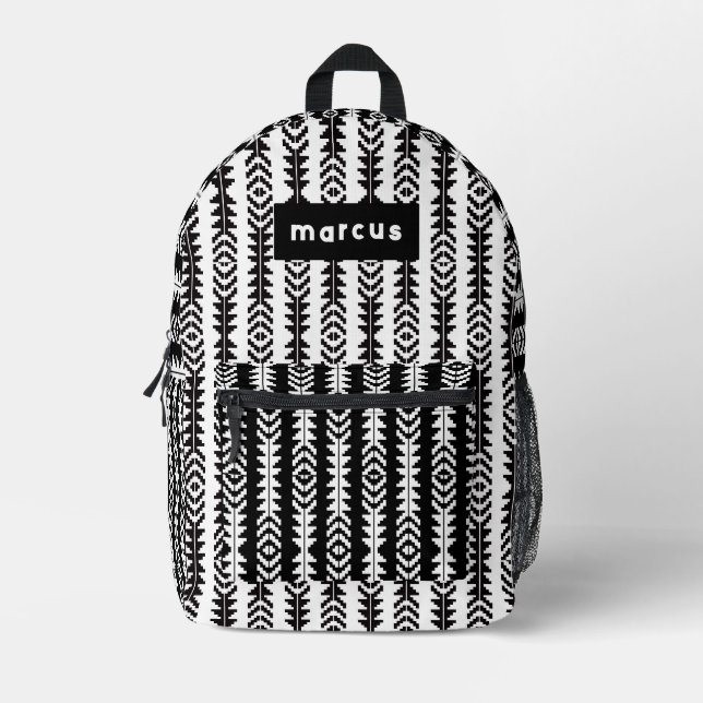 geometrisch schwarz-weiß mit/-name bedruckter rucksack (Vorderseite)