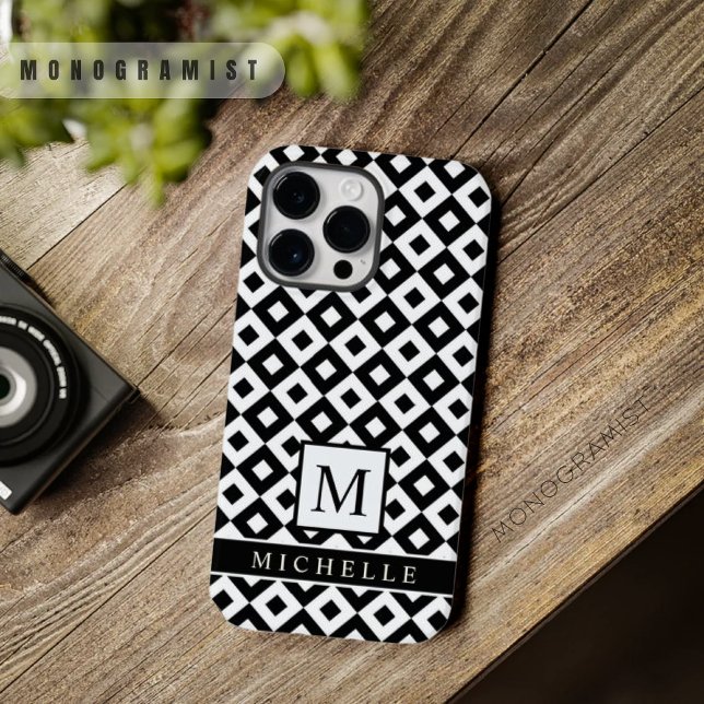 Geometrisch Schwarz-weißer Diamantpunkt Case-Mate iPhone 14 Pro Max Hülle (Custom Black White Diamond Dot Geometric Case-Mate iPhone Case)