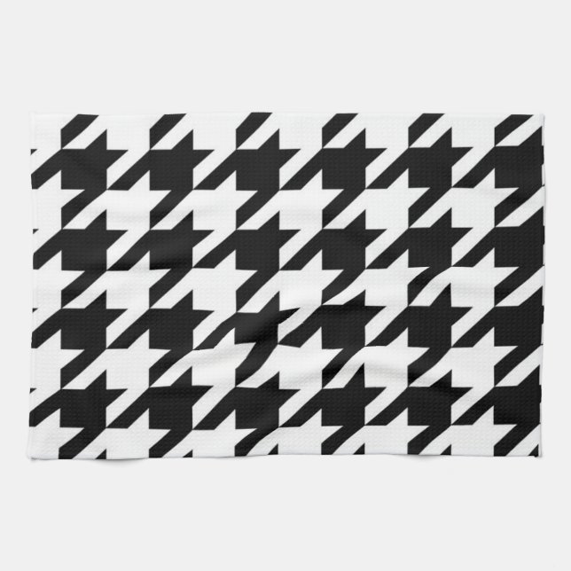geometrisch Schwarz-weißes Hahnentrittmuster Geschirrtuch (Horizontal)