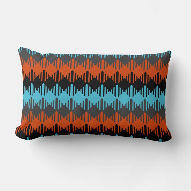geometrisch türkisfarben orange und schwarz lendenkissen (Vorderseite)