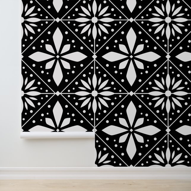 geometrisch weiß und schwarz tapete (Anwendung)