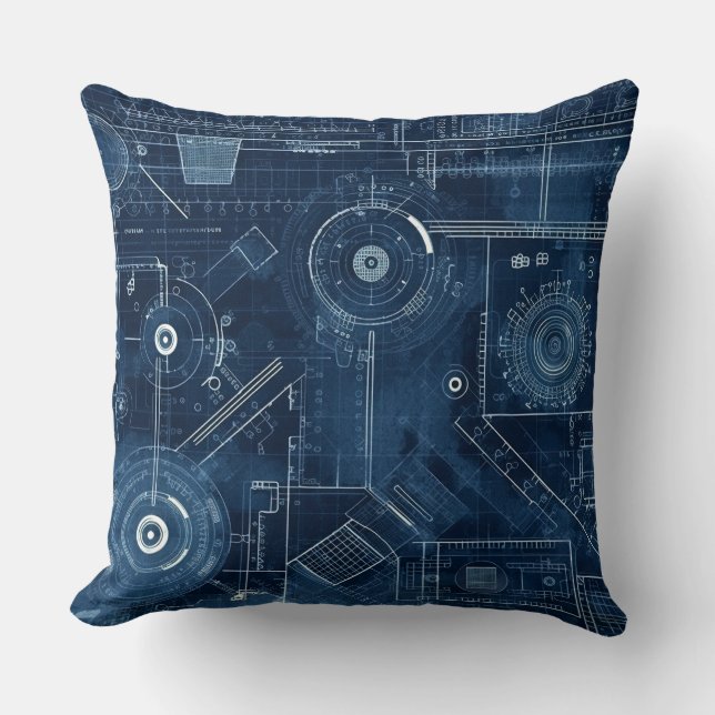 Geometrisch Zeichnend Blueprint Kissen (Vorderseite)
