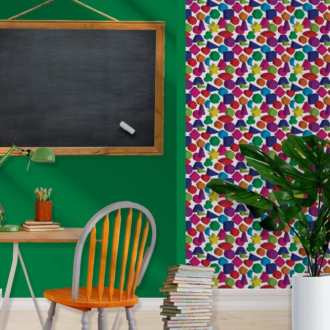 Geometrische 3D-Formen | Symbole - Kinderzimmer Tapete (Multi-Colored Modern 3D Geometric Shapes | Symbols Kid's Room Wallpaper Wall Covering)