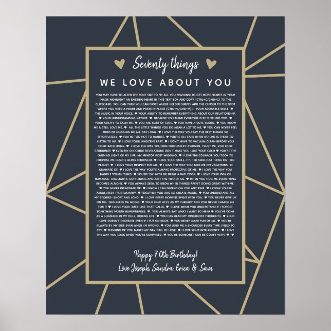 geometrische 60 Gründe für die Liebe Poster (Vorne)