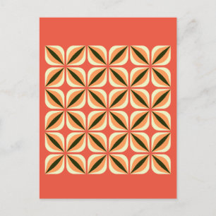 Geometrische Abstrakte Blätter Blume Orange Red Postkarte