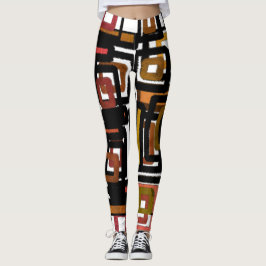 Geometrische Abstrakte Blöcke Rust Black Brown Leggings