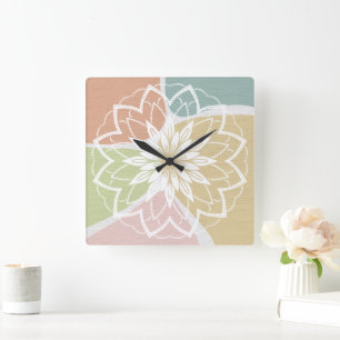 Geometrische Abstrakte Blume Mandala Quadratische Wanduhr