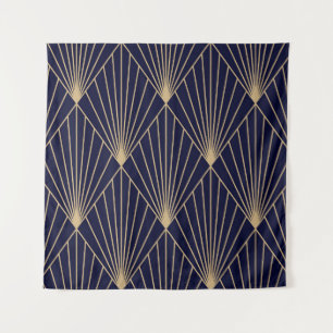 Geometrische abstrakte dunkelblaue Gold Wandteppich