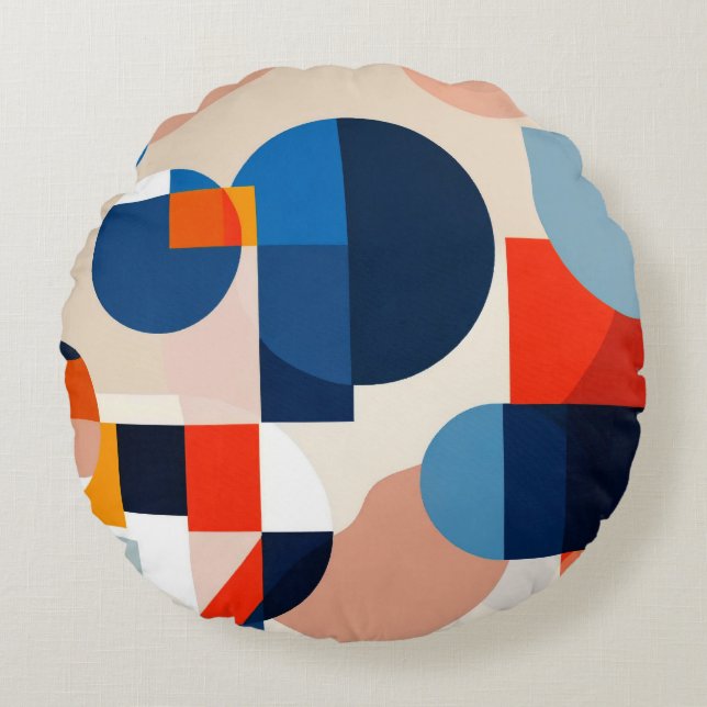 Geometrische Abstrakte Kunst des skandinavischen M Rundes Kissen (Vorderseite)
