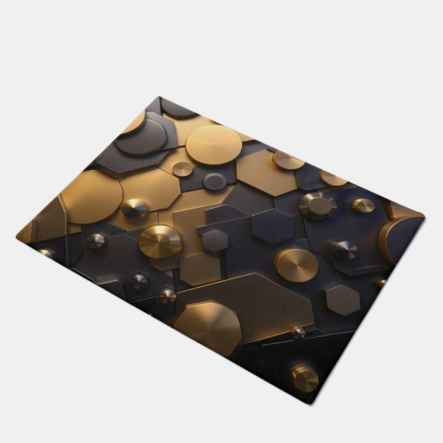Geometrische Abstrakte Mauer Art - Gold und Bl Fußmatte (Schrägansicht)