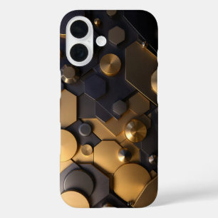 Geometrische Abstrakte Mauer Art - Gold und Bl iPhone 16 Hülle