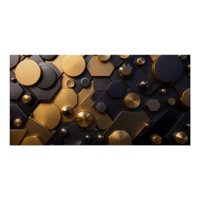 Geometrische Abstrakte Mauer Art - Gold und Bl Poster (Vorderseite)