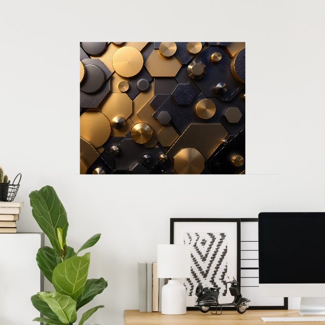 Geometrische Abstrakte Mauer Art - Gold und Bl Poster (Heimbüro)