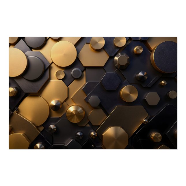 Geometrische Abstrakte Mauer Art - Gold und Bl Poster (Vorderseite)
