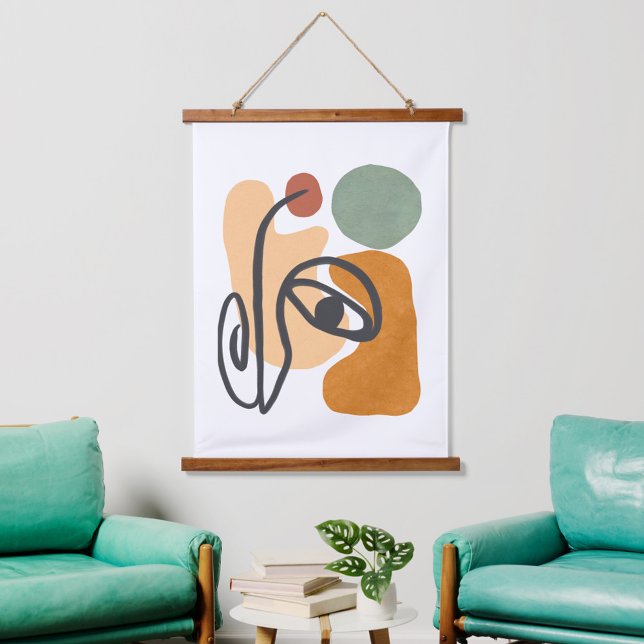 Geometrische abstrakte minimale moderne Pastell Wandteppich Mit Holzrahmen (Von Creator hochgeladen)