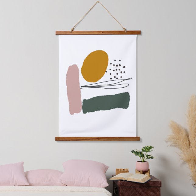 Geometrische abstrakte minimale moderne Pastellauf Wandteppich Mit Holzrahmen (Schlafzimmer)