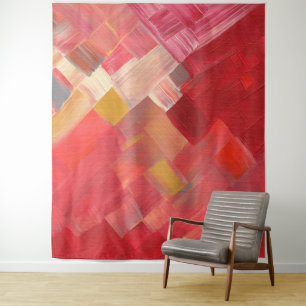 Geometrische abstrakte Pinselstriche Rot, Pink & G Wandteppich