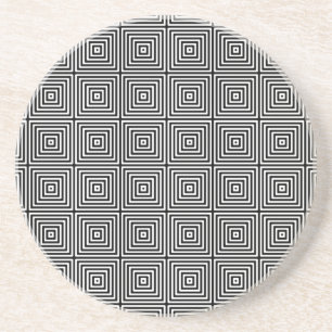 Geometrische abstrakte Quadrate in Schwarzweiss Sandstein Untersetzer