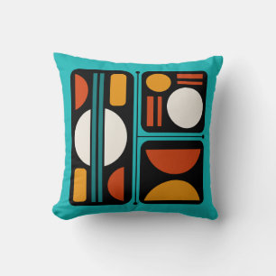 Geometrische Abstrakte Retro Art Türkis Orange Kissen