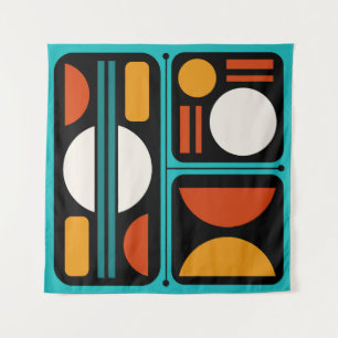 Geometrische Abstrakte Retro Art Türkis Orange Wandteppich