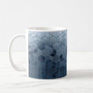 Geometrische Abstraktion von Hexagonen auf blauem Kaffeetasse