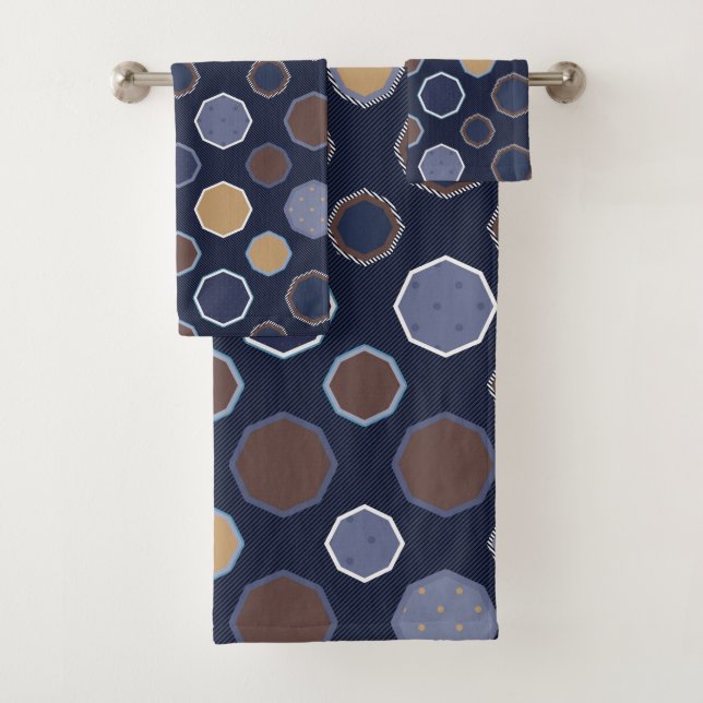 Geometrische, achteckige, diagonale Linien, Polka- Badhandtuch Set (Insitu)
