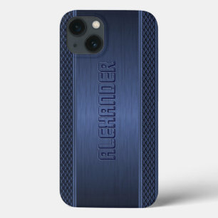 Geometrische Akzente aus blau-metallisch gebürstet iPhone 13 Hülle