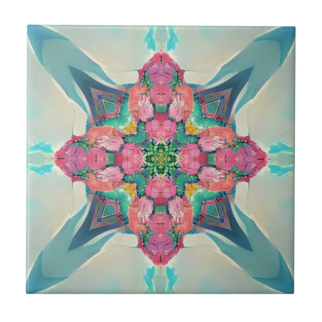 Geometrische Anordnung der Blume mit vier Rose Fliese (Vorderseite)